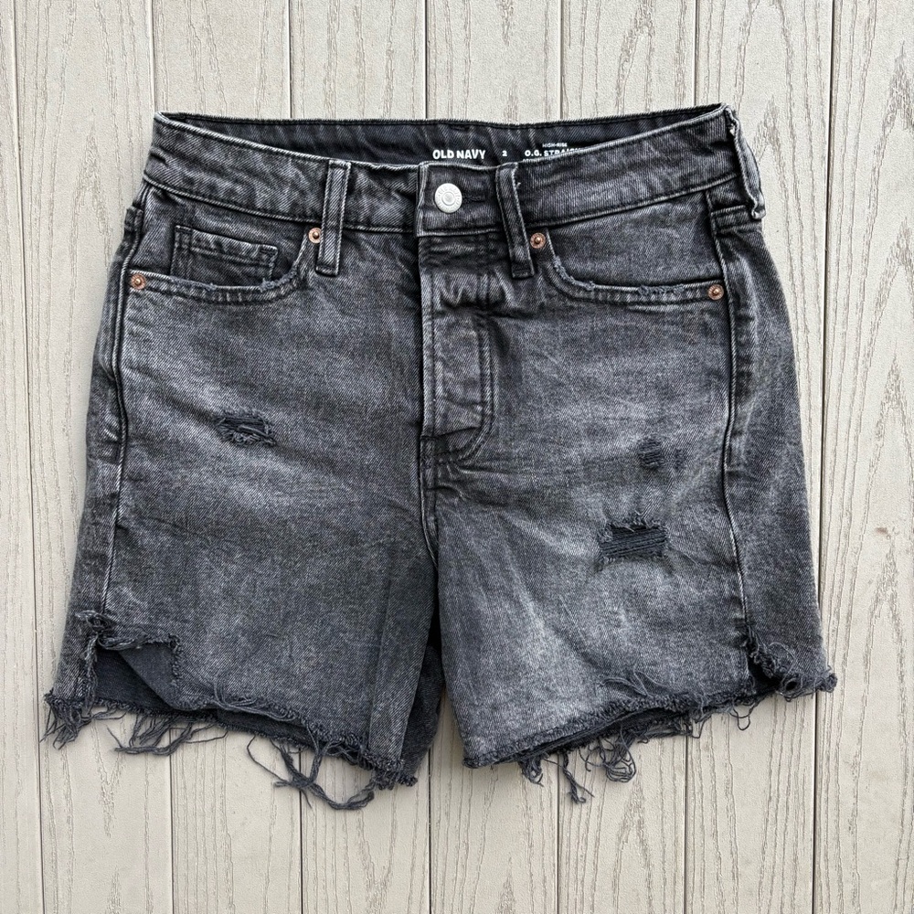Old Navy Distressed High Rise OG Straight Black Jean Shorts